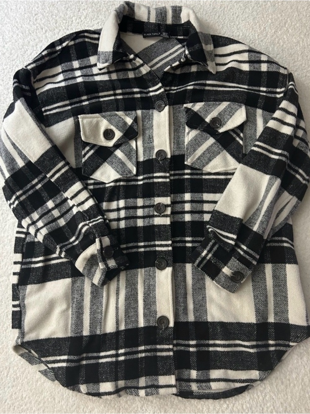 Black Tape_ Black and White Plaid Button-Front Kids Shirt Jacket